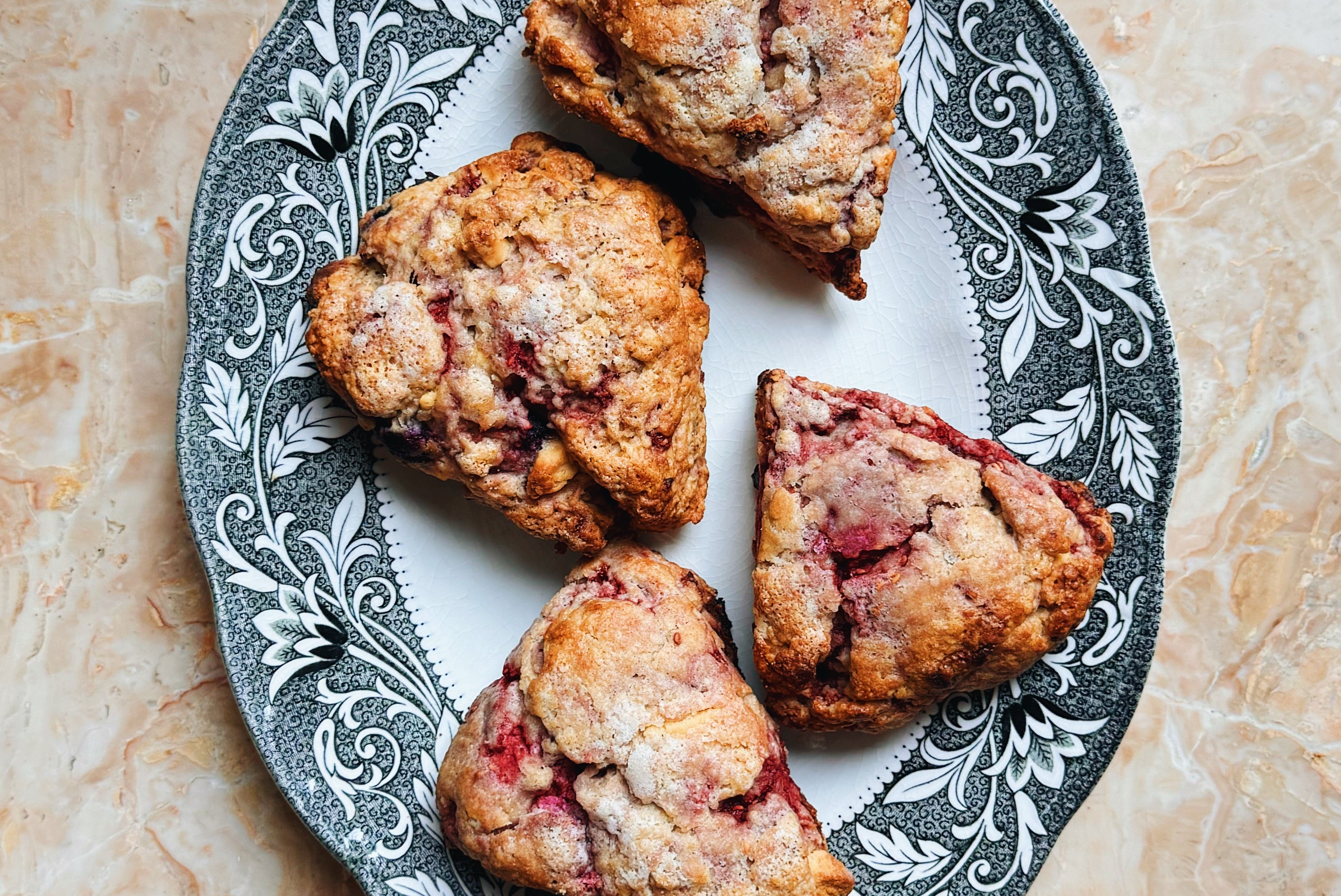 Raspberry + White Chocolate Cream Scones
&ndash; Flourist