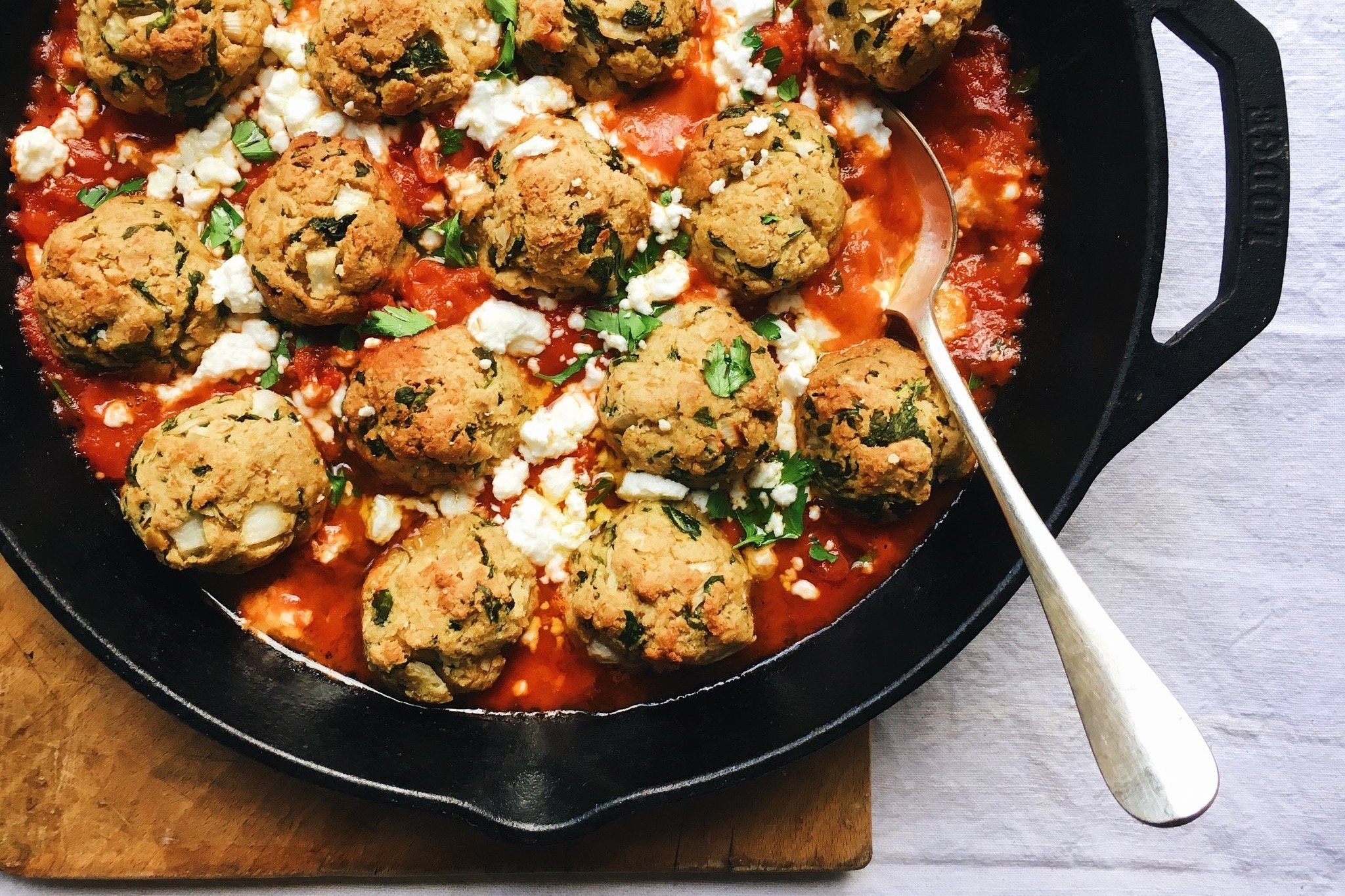 Kabuli Chickpea, Ricotta, and Spinach Meatballs in Tomato Sauce Flourist
