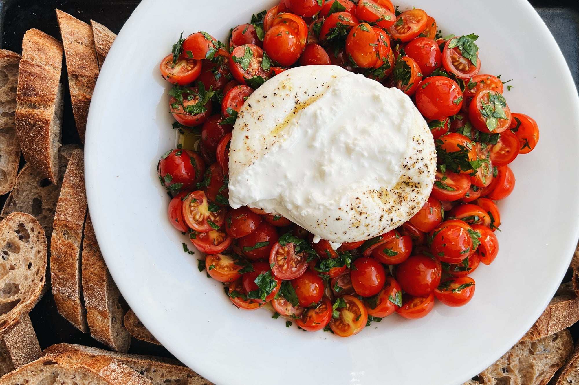 Tomatoes + Burrata with Sourdough