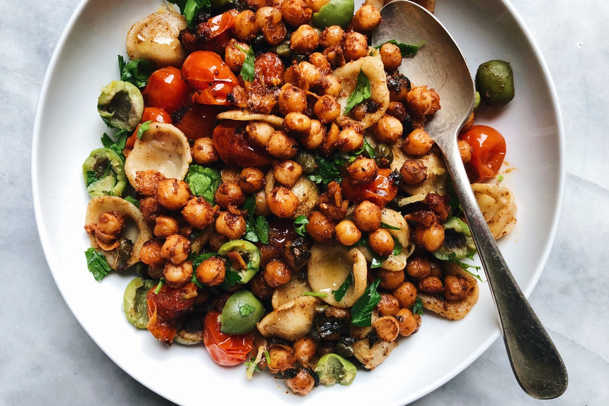 Orecchiette with Kabuli Chickpeas + Tomato Sauce