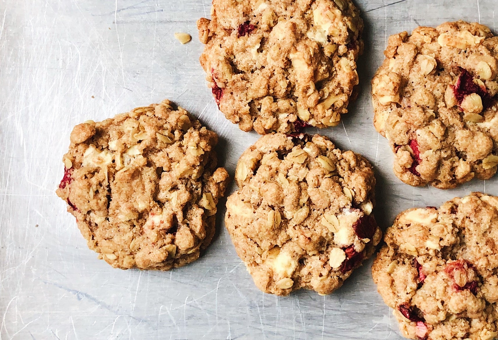 White Chocolate, Ginger and Rhubarb Cookies