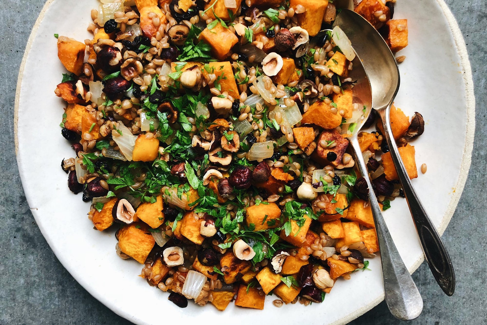 Farro Pilaf with Squash & Hazelnuts