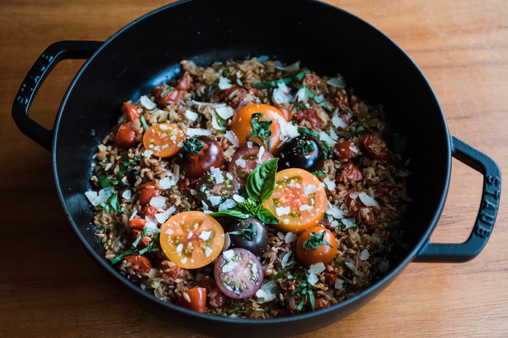 One Pot Farro + Tomatoes