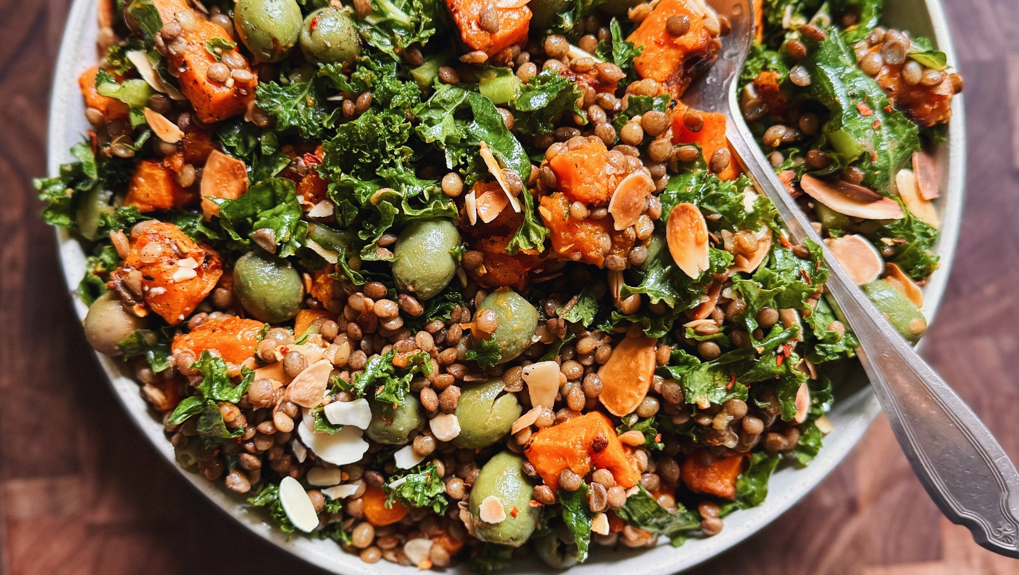 French Lentil Salad with Kale + Olives