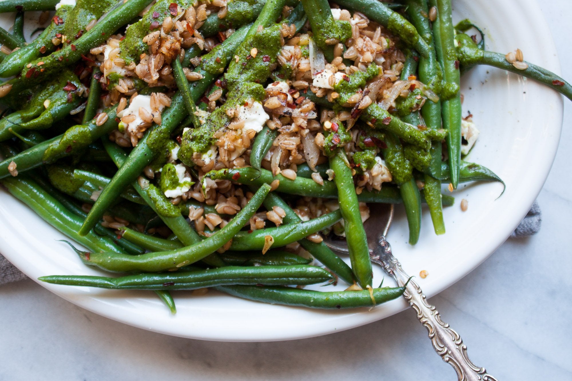 Green Bean + Farro Salad with Basil Mint Vinaigrette