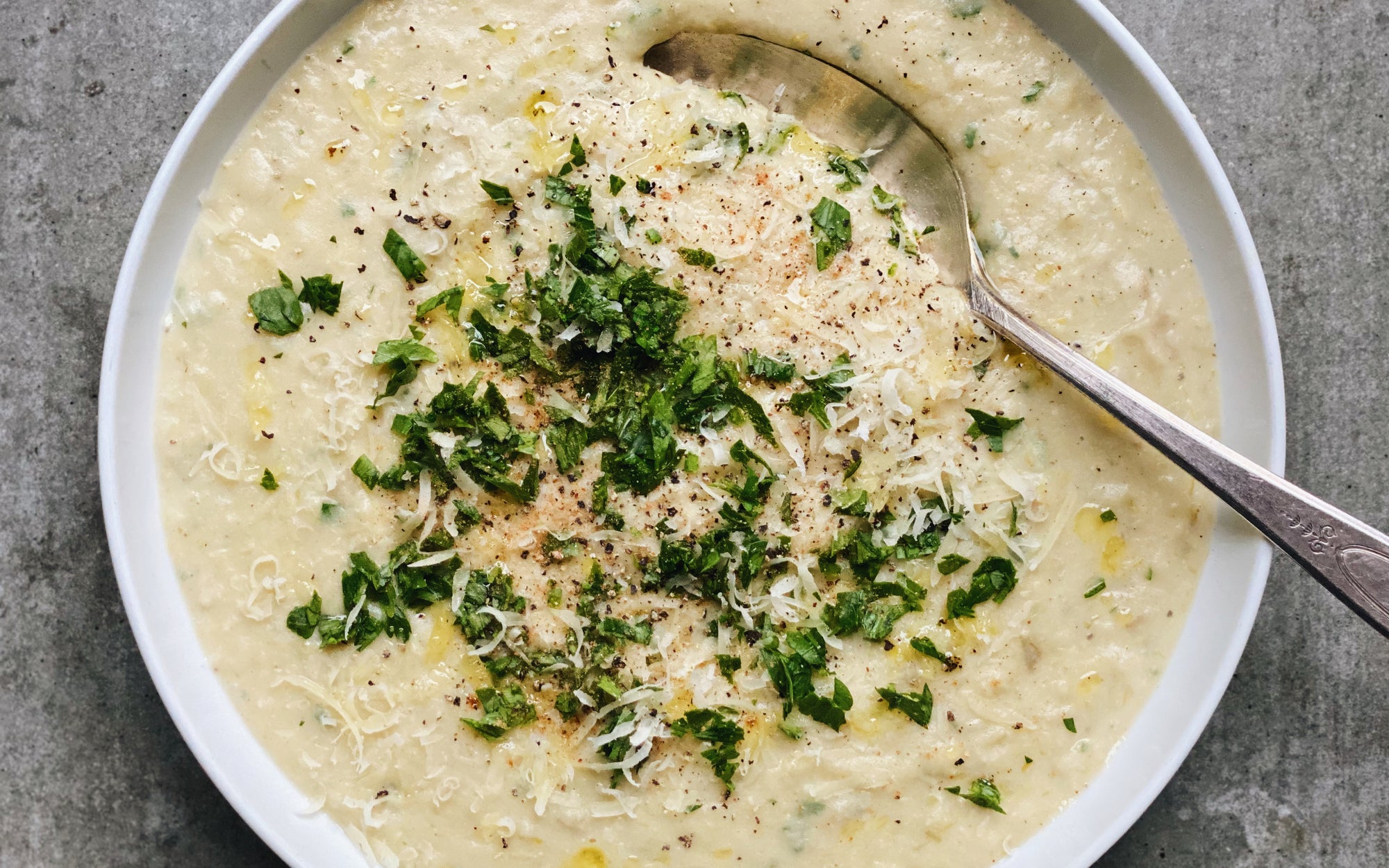 Creamy Potato, Leek + Navy Bean Soup