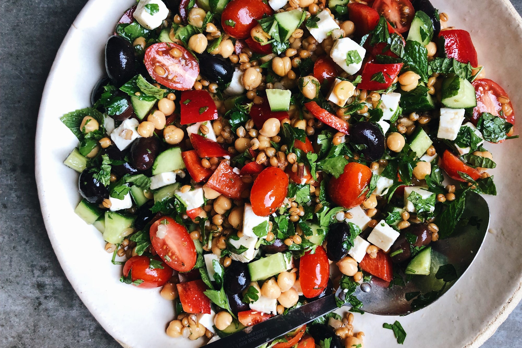 Greek Chickpea + Wheat Berry Salad