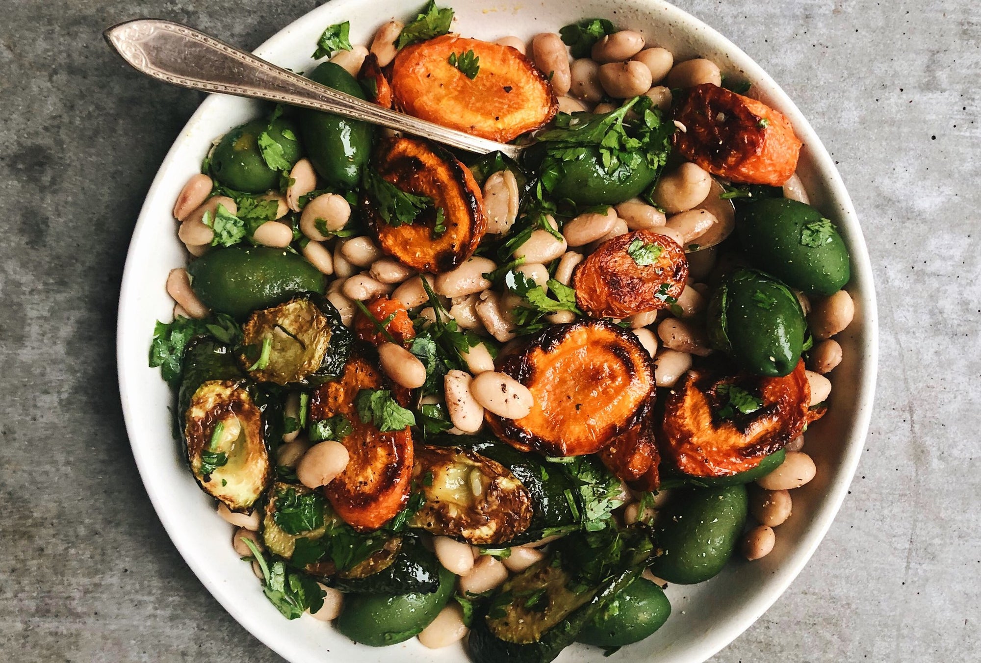 Creamy Pinto Bean + Roasted Vegetable Salad